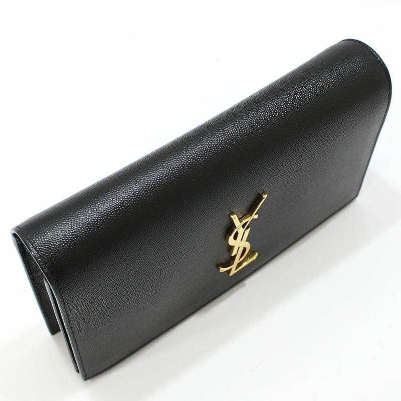 【包稅】SAINT LAURENT 400409 黑色魚子醬金色字母組合手拿包-5