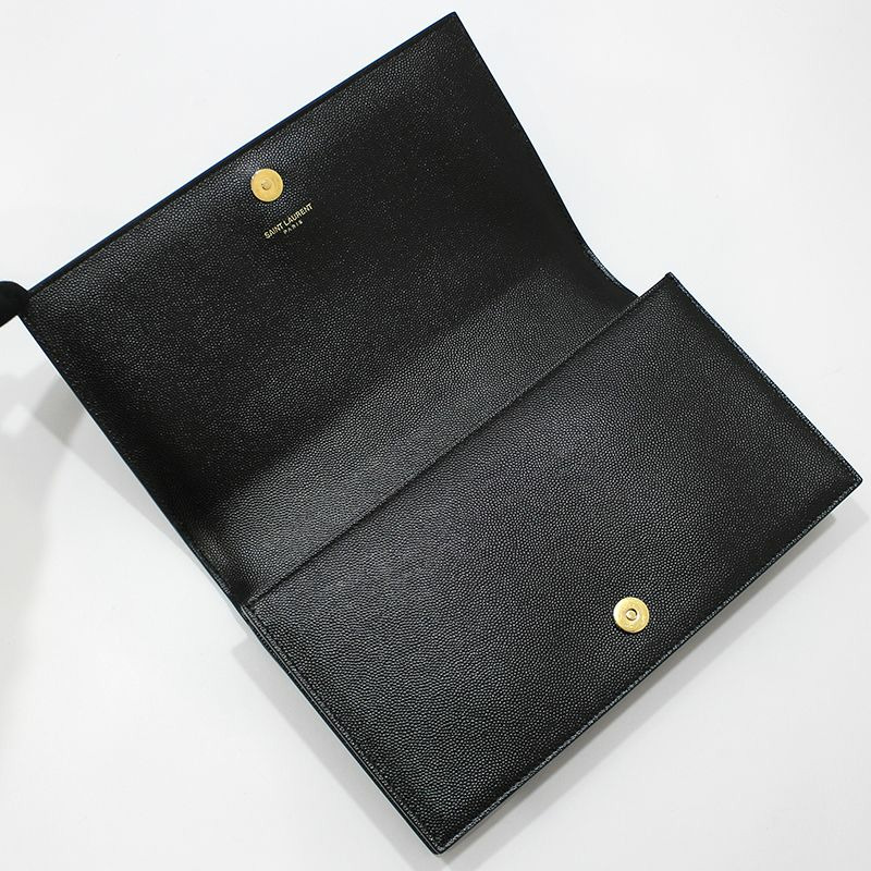 【包稅】SAINT LAURENT 400409 黑色魚子醬金色字母組合手拿包-6