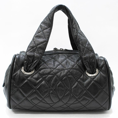 【包稅】CHANEL 黑色魚子醬銀色永恆保齡球包手提包