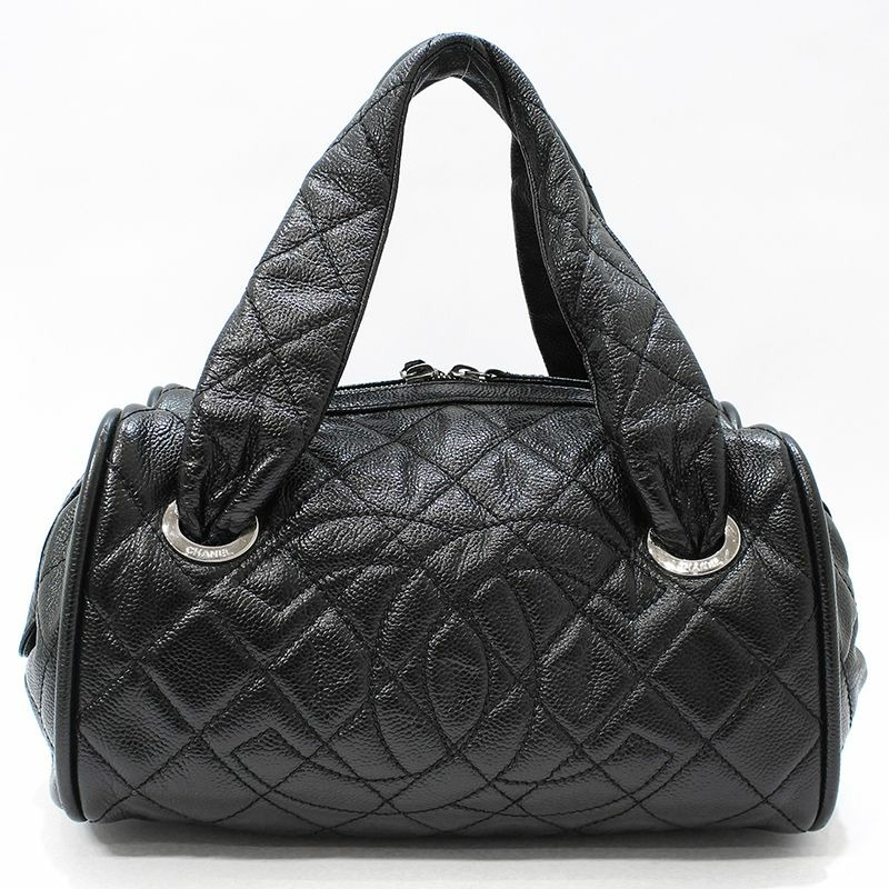 【包稅】CHANEL 黑色魚子醬銀色永恆保齡球包手提包-0