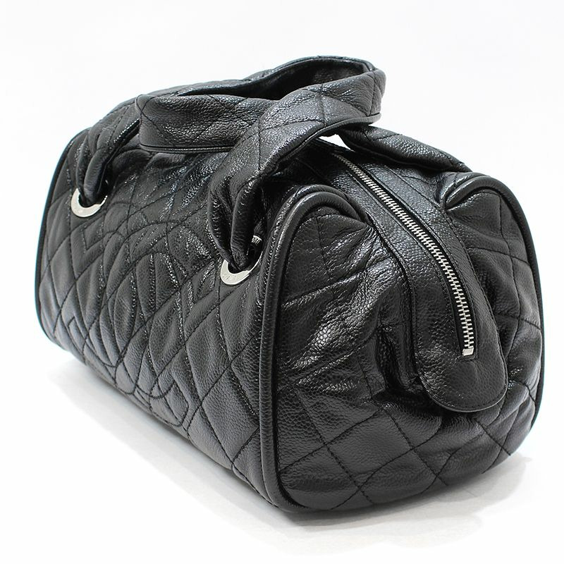 【包稅】CHANEL 黑色魚子醬銀色永恆保齡球包手提包-1