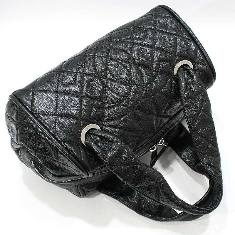 【包稅】CHANEL 黑色魚子醬銀色永恆保齡球包手提包-2