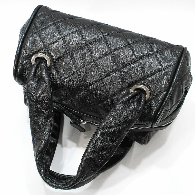 【包稅】CHANEL 黑色魚子醬銀色永恆保齡球包手提包-3