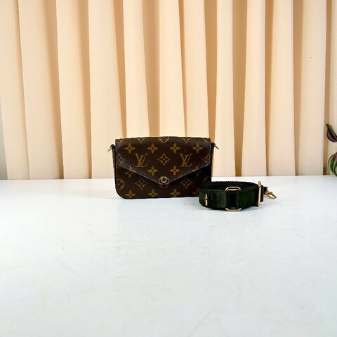 LV路易威登 felicie 新款三合一 老花綠色肩帶 芯片款 顏色氣質顯白 經典款