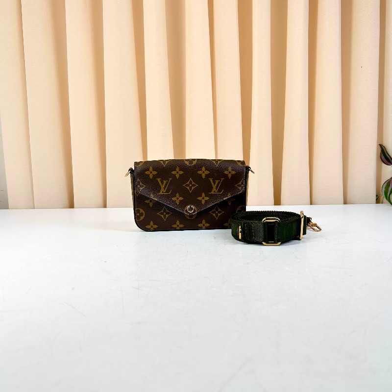 LV路易威登 felicie 新款三合一 老花綠色肩帶 芯片款 顏色氣質顯白 經典款-5