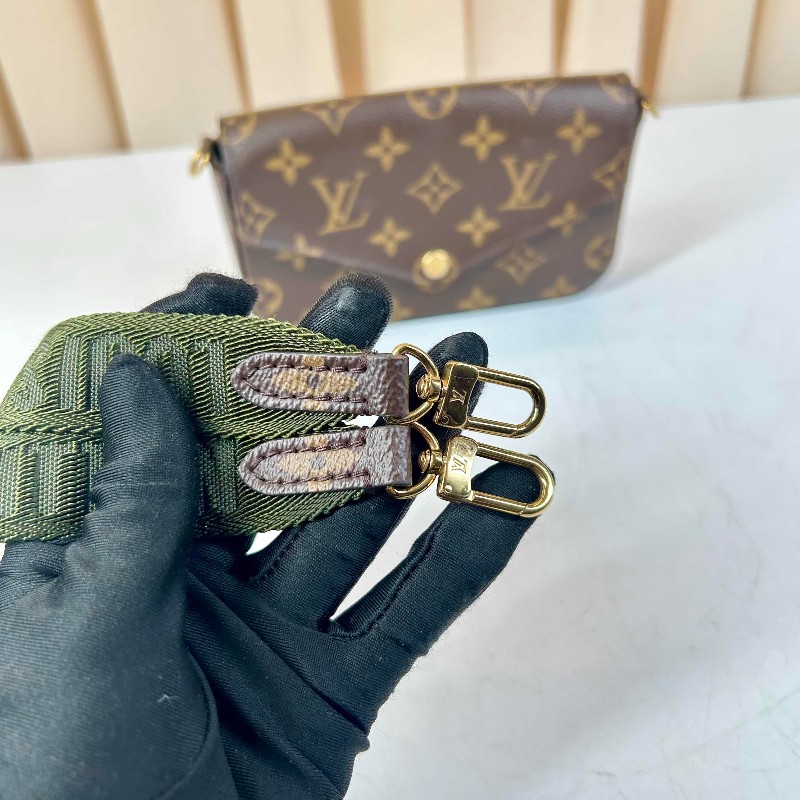 LV路易威登 felicie 新款三合一 老花綠色肩帶 芯片款 顏色氣質顯白 經典款-18