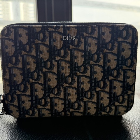 Dior Oblique 緹花 拉鍊手拿包附肩背帶