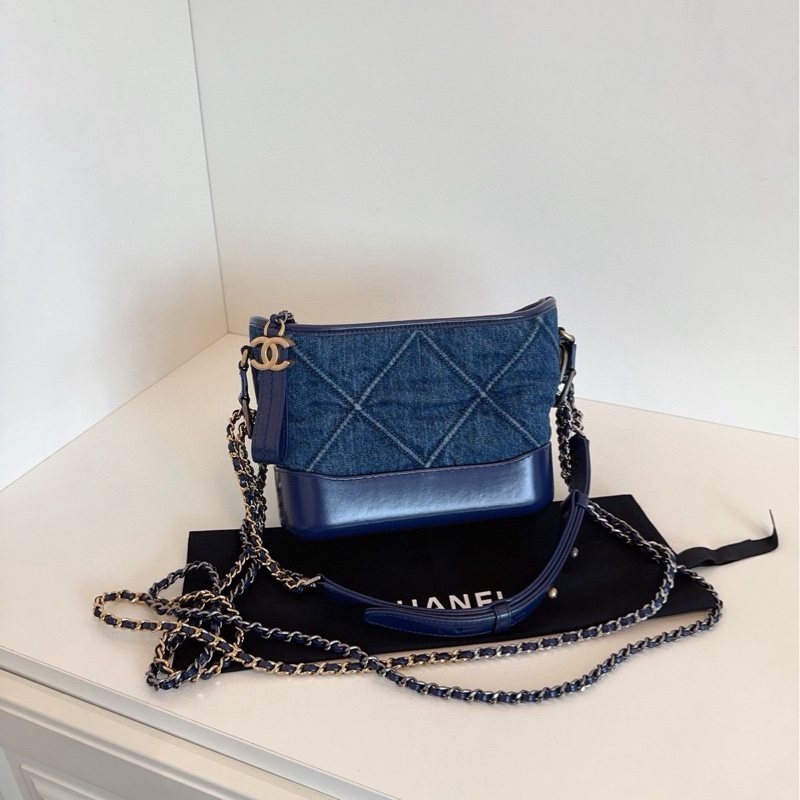 Chanel深藍大菱格牛仔流浪包-1