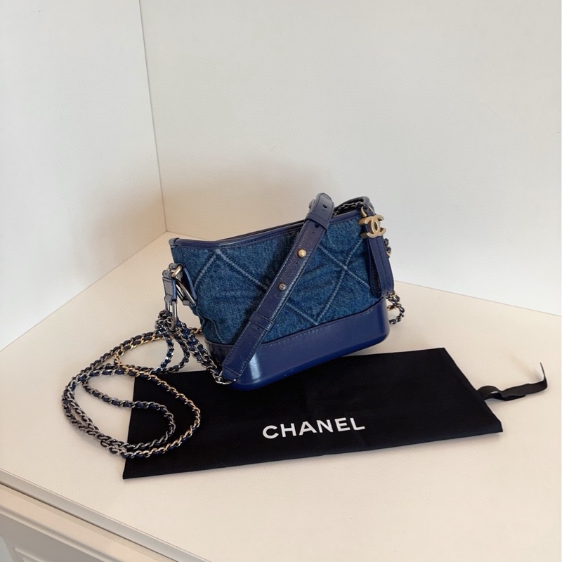 Chanel深藍大菱格牛仔流浪包-2