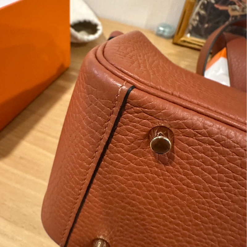 🌈Hermes🌟Mini Lindy一代🧡6C南瓜色金扣🧡有盒有單🌈98新🌟TC皮🌟愛馬仕🌟-4