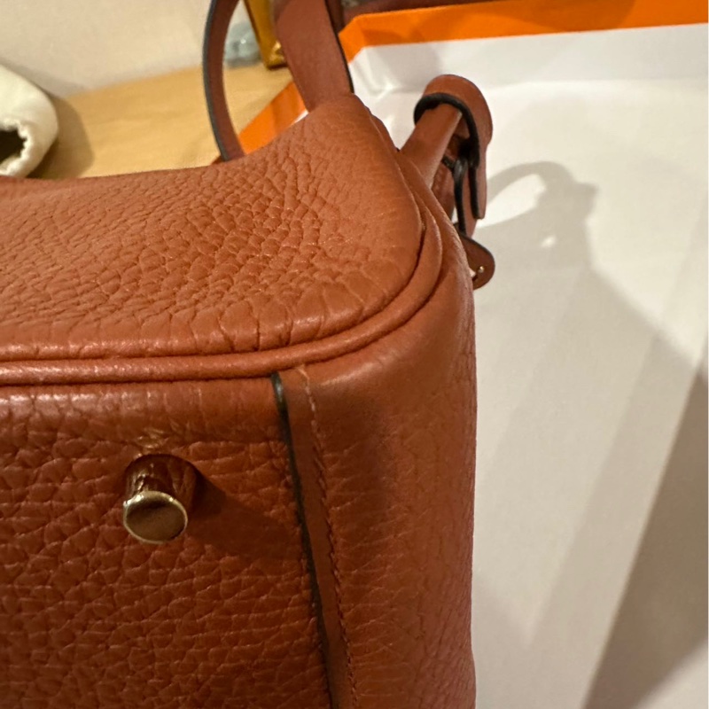 🌈Hermes🌟Mini Lindy一代🧡6C南瓜色金扣🧡有盒有單🌈98新🌟TC皮🌟愛馬仕🌟-5