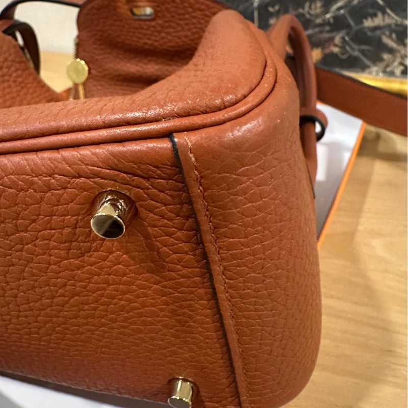 🌈Hermes🌟Mini Lindy一代🧡6C南瓜色金扣🧡有盒有單🌈98新🌟TC皮🌟愛馬仕🌟-6