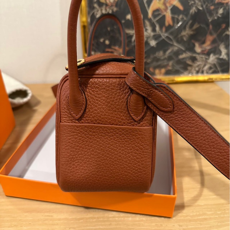 🌈Hermes🌟Mini Lindy一代🧡6C南瓜色金扣🧡有盒有單🌈98新🌟TC皮🌟愛馬仕🌟-8