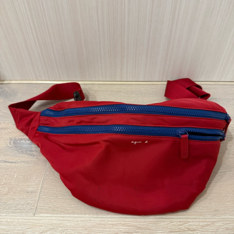 agnes b. Voyage紅色雙層尼龍腰包-0