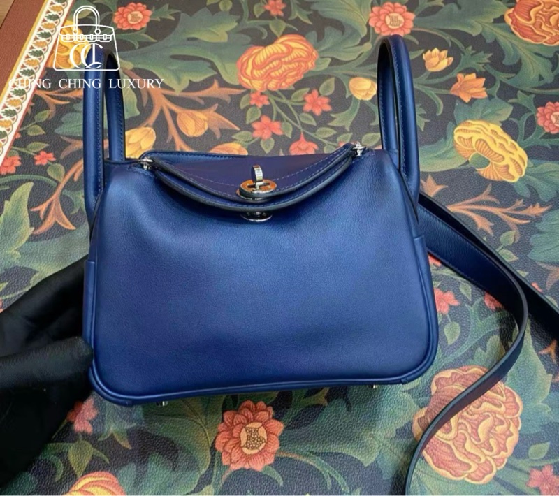 🌈Hermes💙Mini Lindy一代💙寶石藍拼法國藍銀扣🌟98.5新🌟Swift皮🌟愛馬仕🌟-0