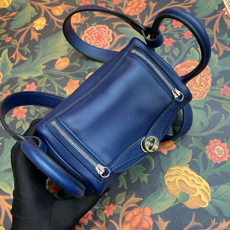 🌈Hermes💙Mini Lindy一代💙寶石藍拼法國藍銀扣🌟98.5新🌟Swift皮🌟愛馬仕🌟-1