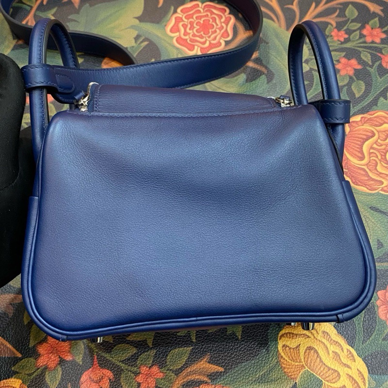 🌈Hermes💙Mini Lindy一代💙寶石藍拼法國藍銀扣🌟98.5新🌟Swift皮🌟愛馬仕🌟-9