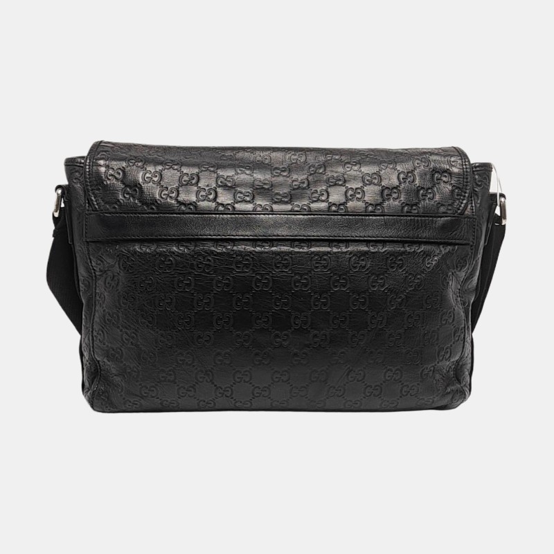 GUCCI Ligne Shima 黑色牛皮老花壓紋單肩包斜挎包銀色五金-3
