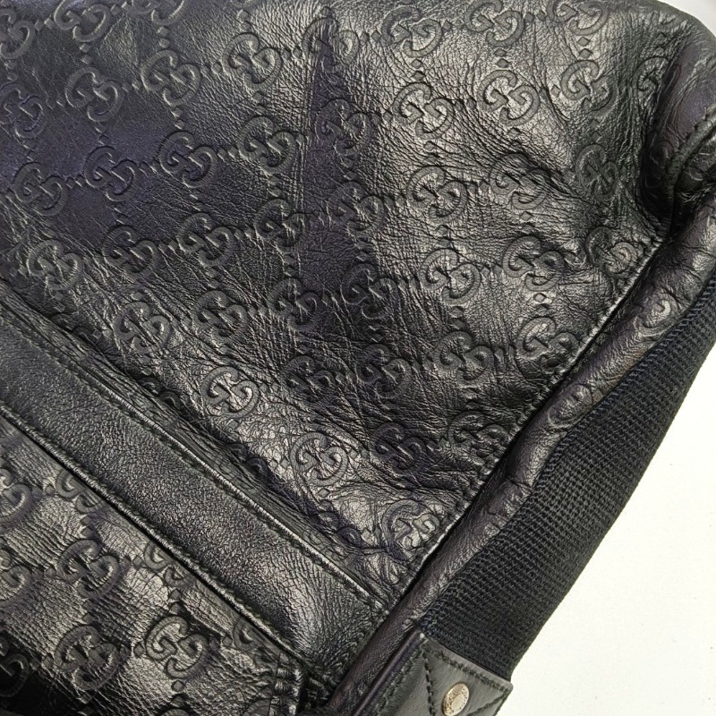 GUCCI Ligne Shima 黑色牛皮老花壓紋單肩包斜挎包銀色五金-7