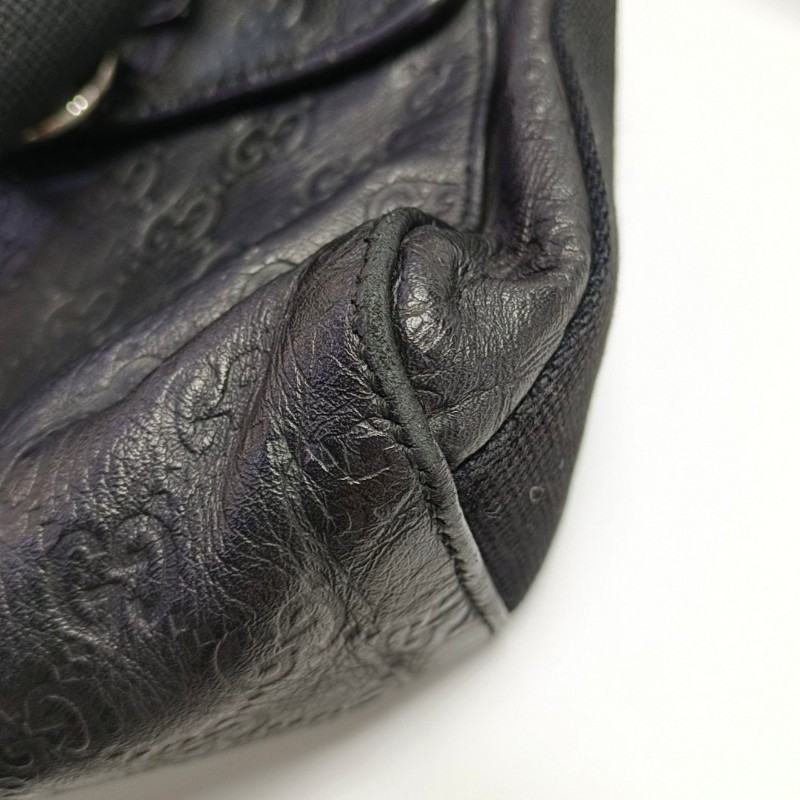GUCCI Ligne Shima 黑色牛皮老花壓紋單肩包斜挎包銀色五金-8