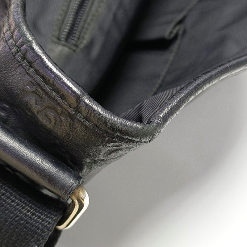 GUCCI Ligne Shima 黑色牛皮老花壓紋單肩包斜挎包銀色五金-10