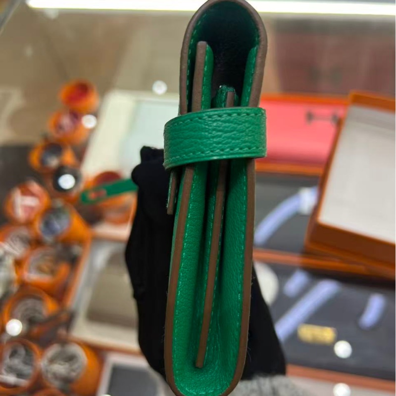 🌈Hermes💚Kelly Wallet💚竹子綠色銀扣🌟99.8新閑置🌟山羊皮🌟有盒🌟愛馬仕🌟-2