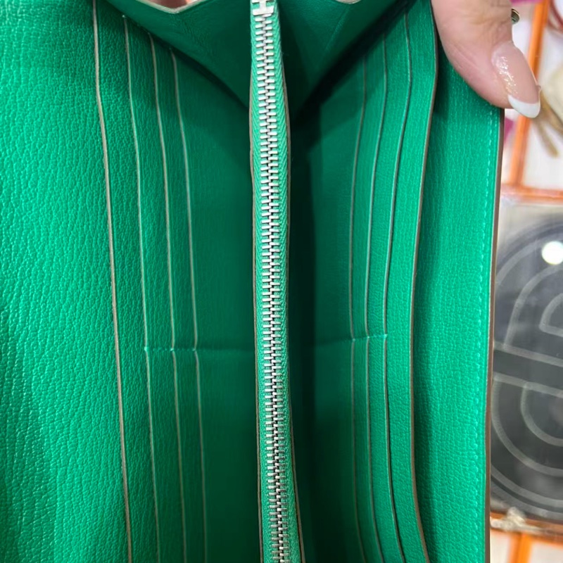🌈Hermes💚Kelly Wallet💚竹子綠色銀扣🌟99.8新閑置🌟山羊皮🌟有盒🌟愛馬仕🌟-5