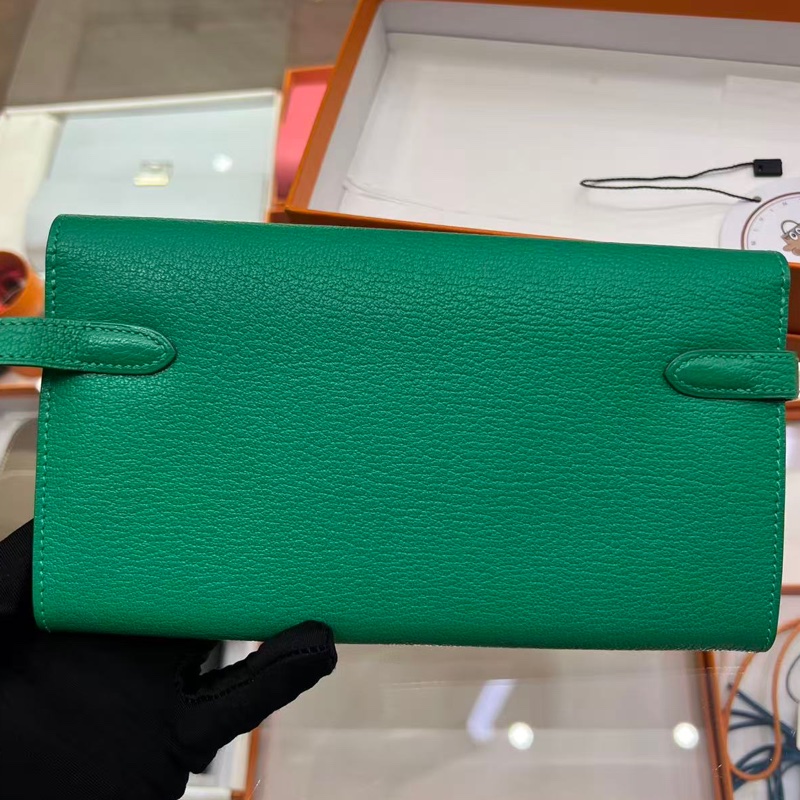 🌈Hermes💚Kelly Wallet💚竹子綠色銀扣🌟99.8新閑置🌟山羊皮🌟有盒🌟愛馬仕🌟-6