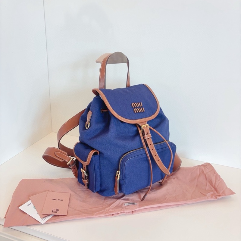 Miumiu牛仔藍帆布雙肩包-1