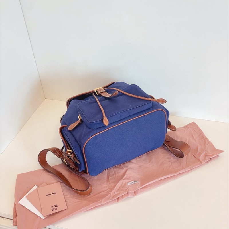 Miumiu牛仔藍帆布雙肩包-4