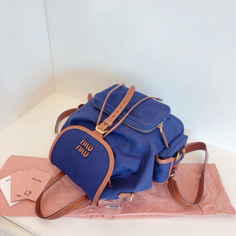 Miumiu牛仔藍帆布雙肩包-5