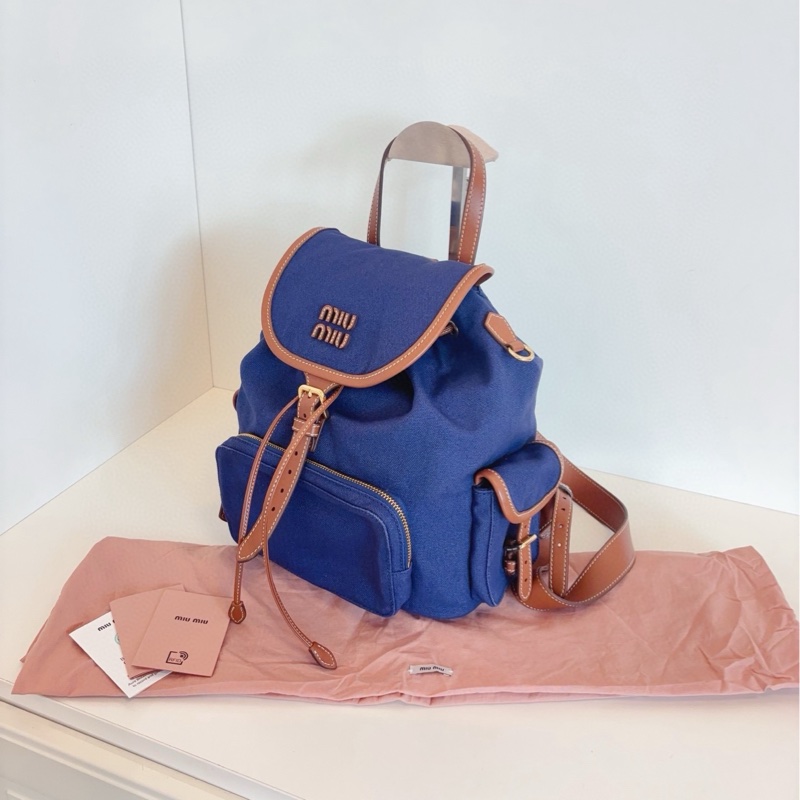 Miumiu牛仔藍帆布雙肩包-6