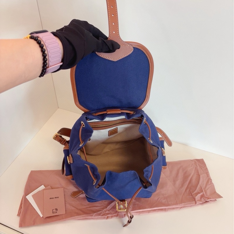 Miumiu牛仔藍帆布雙肩包-7