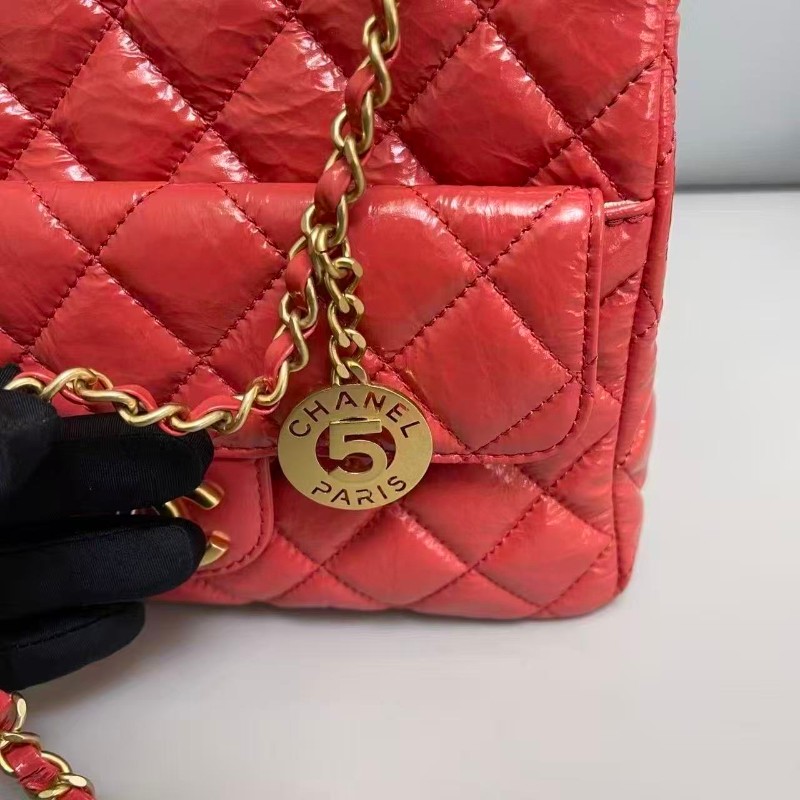 Chanel珊瑚紅油蠟牛皮hobo天貓精靈 晶片-4