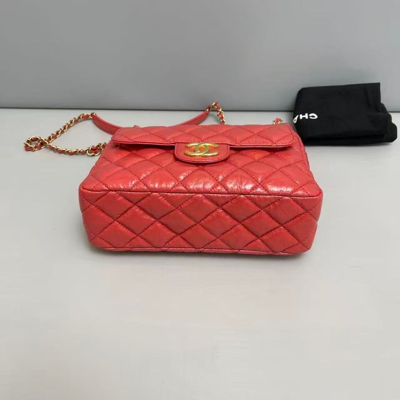Chanel珊瑚紅油蠟牛皮hobo天貓精靈 晶片-7