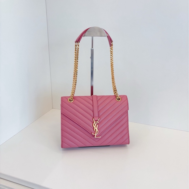 YSL Envelope 粉金 V 紋-0