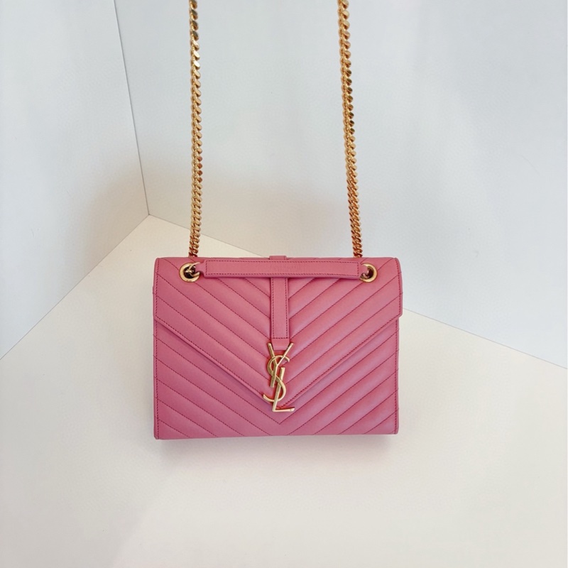 YSL Envelope 粉金 V 紋-7