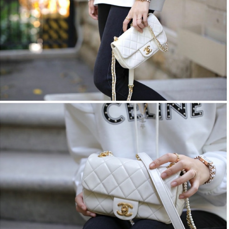 【99%新 超稀有保值款✨ 全網最低價！】Chanel CF大mini 白色 珍珠特別款鏈條 超級稀有保值-1