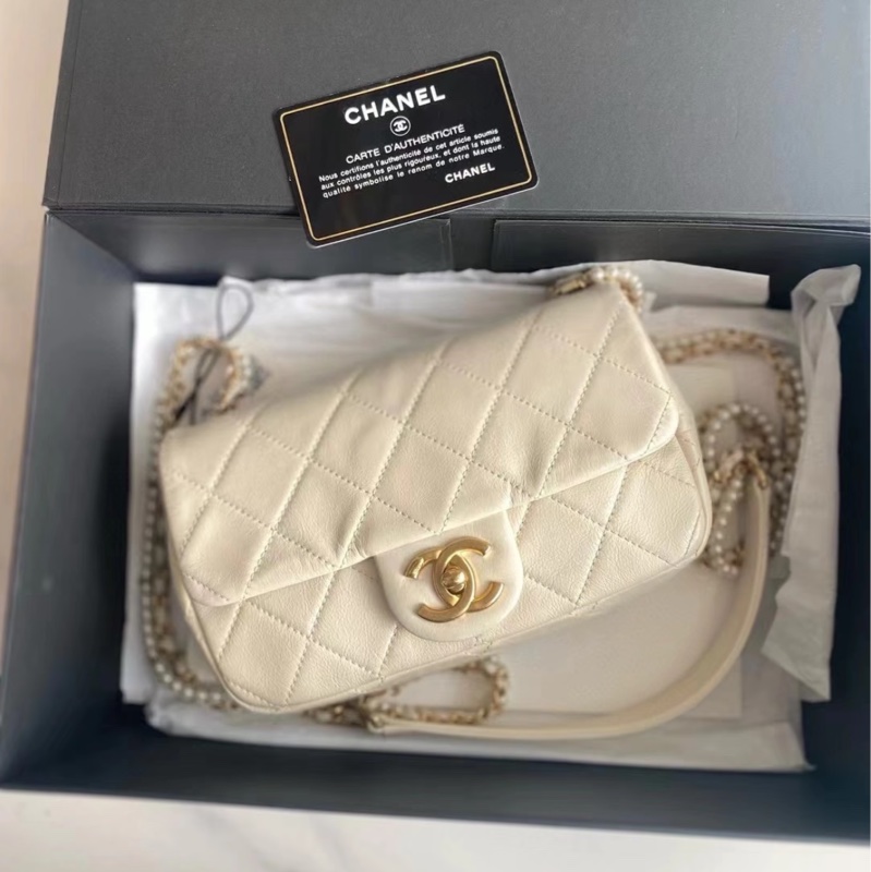【99%新 超稀有保值款✨ 全網最低價！】Chanel CF大mini 白色 珍珠特別款鏈條 超級稀有保值-2