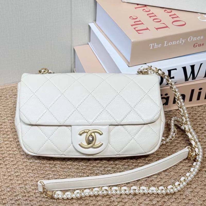 【97新 超稀有保值款✨ 全網最低價！】Chanel CF大mini 白色 珍珠特別款鏈條 超級稀有保值-2