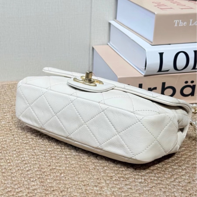 【97新 超稀有保值款✨ 全網最低價！】Chanel CF大mini 白色 珍珠特別款鏈條 超級稀有保值-4