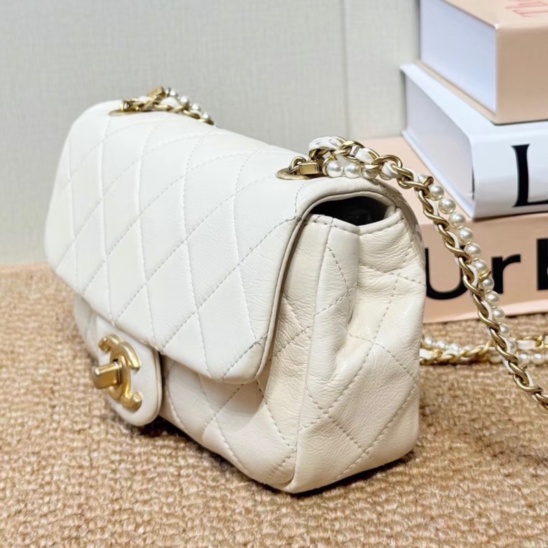 【97新 超稀有保值款✨ 全網最低價！】Chanel CF大mini 白色 珍珠特別款鏈條 超級稀有保值-5