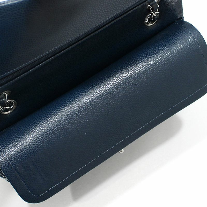 【包稅】CHANEL A01112 海軍藍魚子醬銀色經典中型單肩包-6