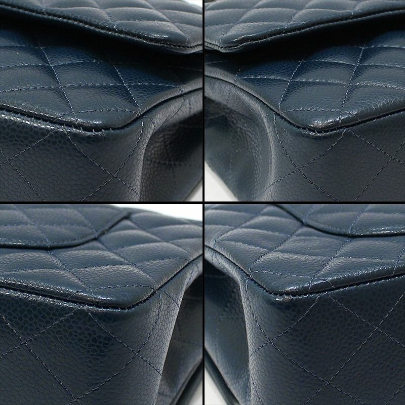 【包稅】CHANEL A01112 海軍藍魚子醬銀色經典中型單肩包-11