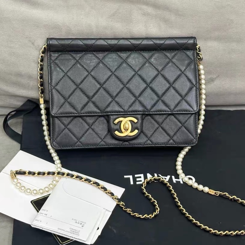 【99%新 超稀有保值款✨ 全網最低價！】Chanel CF 珍珠特別款鏈條 黑金 超級稀有保值-2