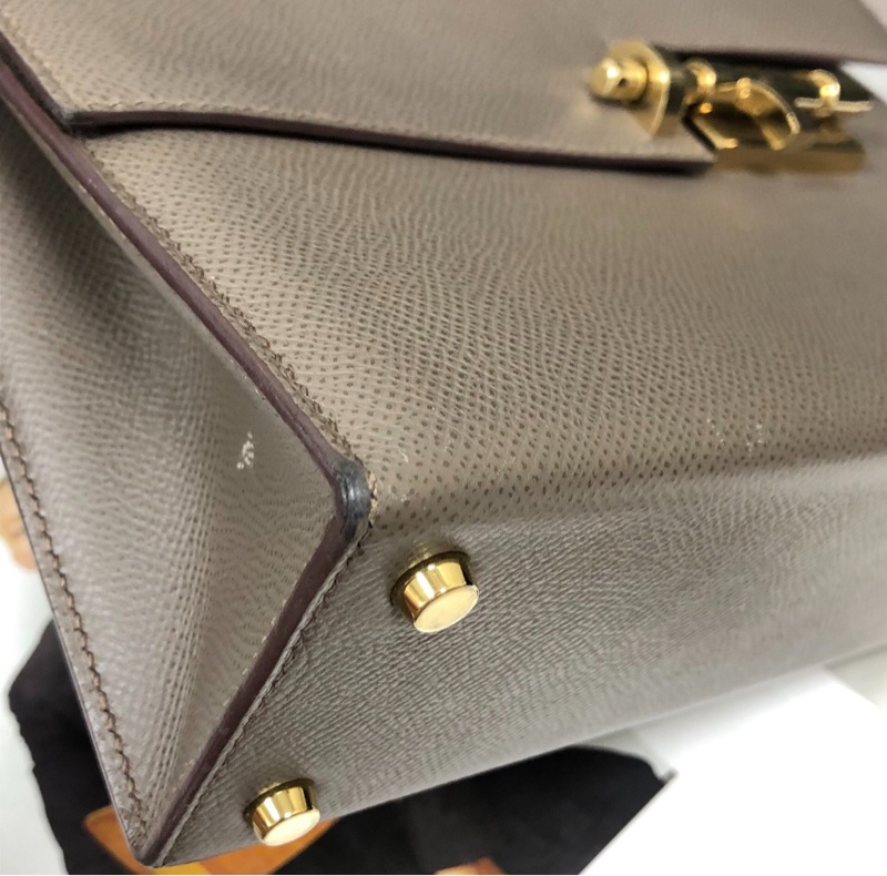 【全網最便宜✨90%新】愛馬仕Hermes verrou23錫器灰金扣手槍包-4