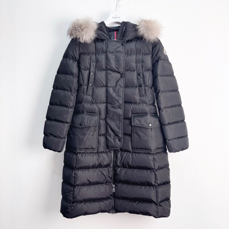 Moncler 黑色Khloe毛領長款羽絨外套2碼 狐狸毛領啞光黑色 多口袋胸圍108衣長110 98新配件塵袋衣架-1