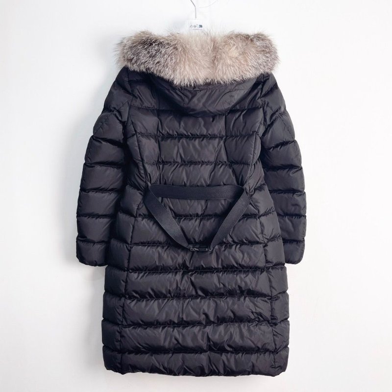 Moncler 黑色Khloe毛領長款羽絨外套2碼 狐狸毛領啞光黑色 多口袋胸圍108衣長110 98新配件塵袋衣架-3
