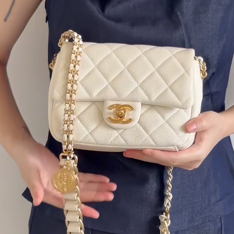 【99%新 超稀有VIC款✨ 全新原价五分之一！】Chanel 21A CF大mini 白金荔枝皮 限量版金幣-0