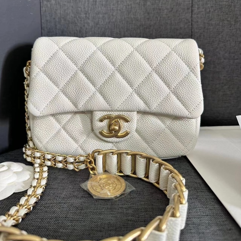 【99%新 超稀有VIC款✨ 全新原价五分之一！】Chanel 21A CF大mini 白金荔枝皮 限量版金幣-1